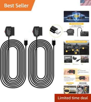 Plug and Play OBD Power Cable with Intelligent Chip - For Dash Cameras, 2Pcs