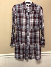 Loft Plaid Tiered Long Sleeve Dress Size XXS NWT