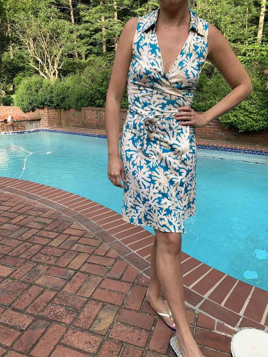 Blue silk shop wrap dress