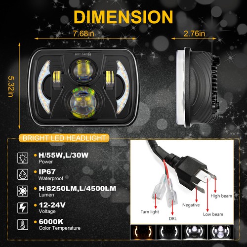 1 Stück 5X7"" 7X6"" Quadratischer LED-Scheinwerfer DRL Hi-Lo Beam für Jeep Chevy Toyota Pickup - Bild 9 von 12