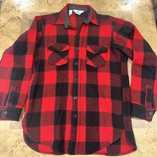 Vintage Woolrich Wool Buffalo Plaid Red /Black Sweater Jacket 53 L Made In USA
