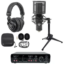 Rockville R-TRACK 2x2 1-Person Podcast Kit w/RCM PRO Microphone+Stand+Headphones