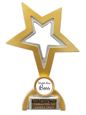 World's Best Boss (C) Classic Star Trophy Award Engraved Free