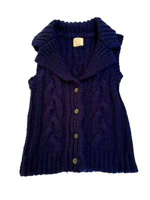 Quiksilver Sweater Vest Sz S Cable knit Blue Shawl Neck Chunky Knit Fisherman