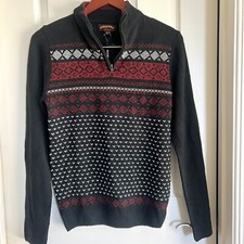Ministry of Fashion Nordic Black Men  s Half Zip Pullover Sweater Fair Isle Small