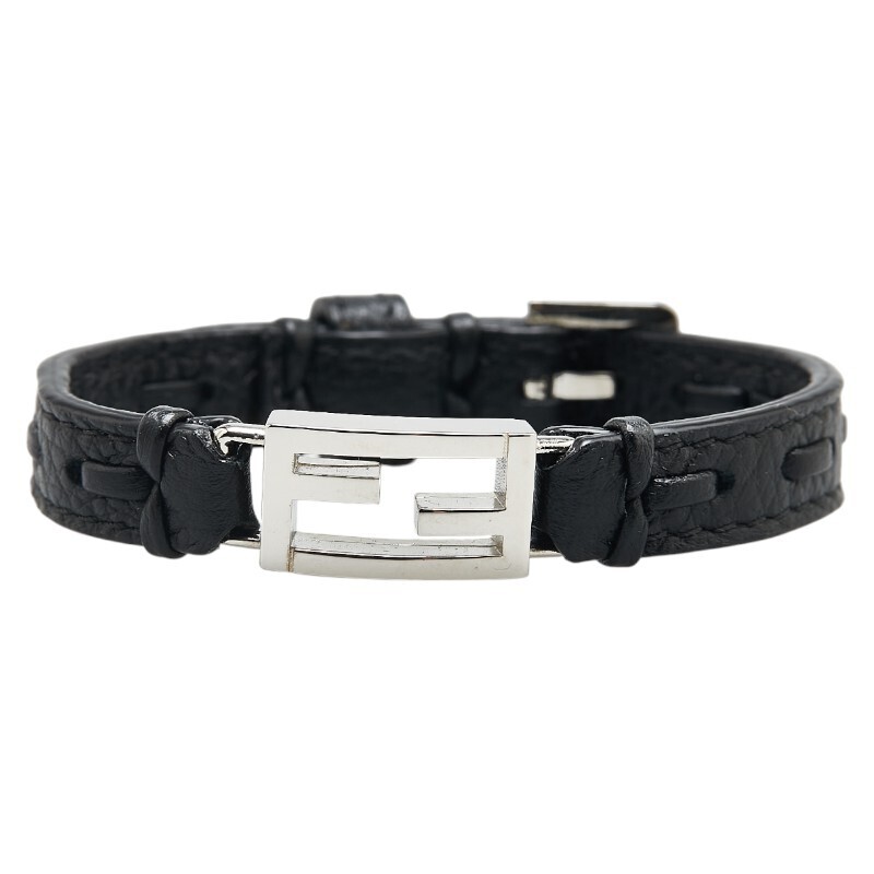 Fendi FF logo baguette bracelet in black, silver, leather Fendi FF logo baguette bracelet in black, silver, leather
