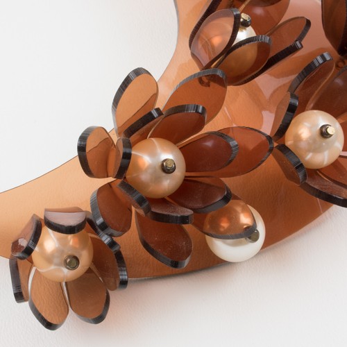 Vintage Italian Design Copper Lucite Bib Necklace Flower and Pearl - Picture 11 of 12