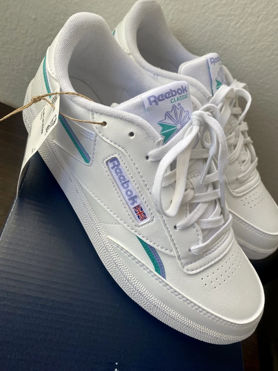 Reebok Club C 85 Vegan Women's Shoes GY9733 Size 9 White Lilac Teal