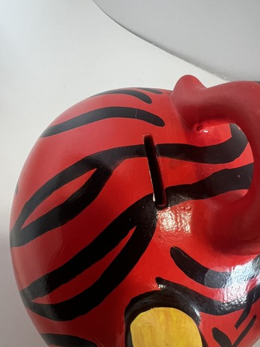 VTG Hand Painted Mexican Folk Art Clay/Ceramic Tiger Piggy Bank w/stopper EUC - Picture 6 of 10