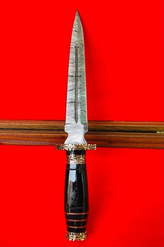 CUCHILLO HOJA FIJA DAGA DAMASCO FORJADO HECHO A MANO PERSONALIZADO + FUNDA - Imagen 7 de 9