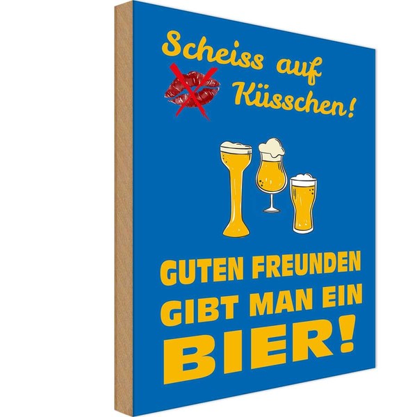 Holzschild 30X20 Cm Scheiß Auf KüSschen Gib Ein Bier Spruch Zitat Deko Geschenk-image
