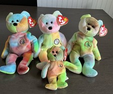 Lot of 4 Ty beanie Baby peace-B.B.Bear,1 peace mini 8inch and 5 inch/Retired