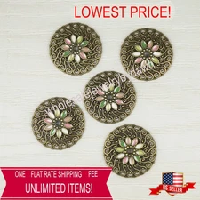 Round Antique Gold & Flowers Connector Drop, Sold Per PIECE, Buy More and Save!