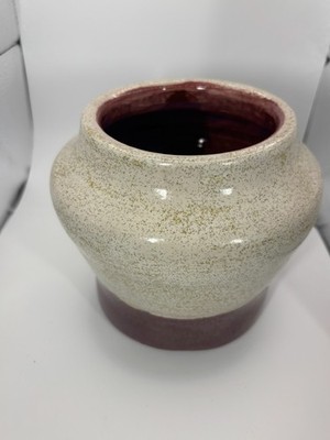 Handmade Studio Pottery Vase Signed Speckled Cream Burgundy Art Pottery Vessel
