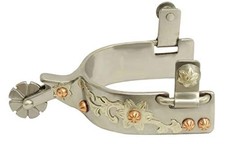 Showman Ladies Stainless Steel Spurs w/ Copper Studs Floral Overlay