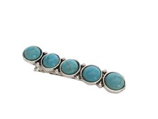 Blue turquoise stone silver metal alligator hair clip medium thin hair