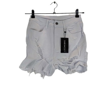 shein sxy womens denim shorts white fray hem distressed size 30 free postage