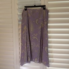 Vintage Purple Paisley Floral Midi Skirt Womens Size 16 Boho Fairy