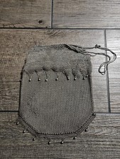 RARE Antique German Silver Chainmail Drawstring Style Purse Bag Chain Beads