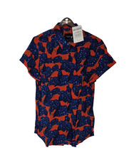 Wildfang Top Womens Large Blue Red Foliage Em...