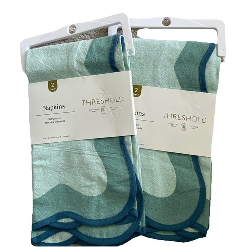 Threshold Coastal Napkins Green Blue 18” X 18” Total Of 4 Cotton Square Soft - Picture 2 of 6