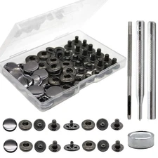 12 Set Leather Snap Fasteners Kit, 15mm Metal Snap Buttons Kit Press Studs wi...