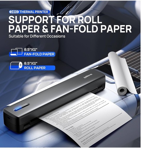 POLONO Portable Printer Wireless for Travel, D810 Bluetooth Thermal Printer A4 - Picture 7 of 10