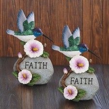 2-PC Gift Set 6.5"H Hummingbird with Faith Stone Figurine Ornament Home Decor