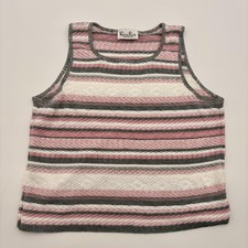 Reba Rose Sweater Vest Womens Size Unknown Pink Gray Striped Crewneck Knit USA
