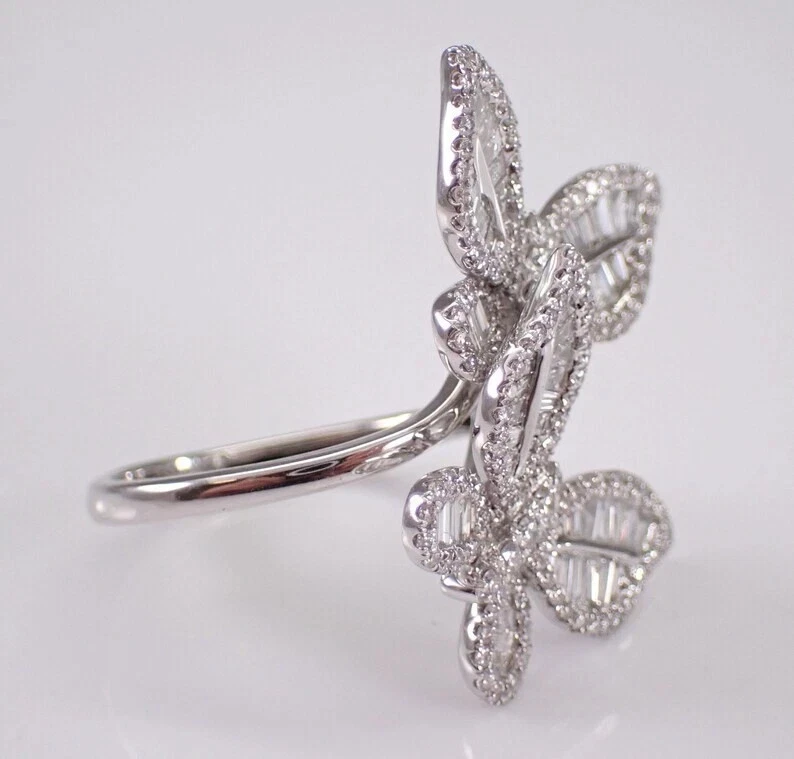 Anel borboleta folheado a ouro branco 14K prata 3,50 quilates corte baguete moissanita real - Imagem 4 de 4