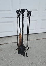 Fireplace Tool Set Twisted Forged Wrought Iron Poker Boom Shovel