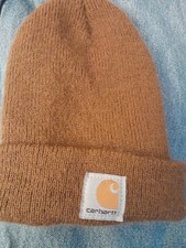Carhartt Hat Beanie Boys One Size Brown Knit Cuffed Logo Winter Infant Toddler