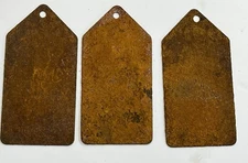3 Very Rusty Primitive Metal Hang Tags Lot Art Antiques Vintage Crafts #4810