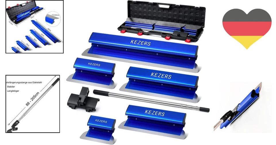 Flächenspachtel Set 5-teilig Edelstahl Teleskopstange Handwerkzeug Koffer - Bild 2 von 4