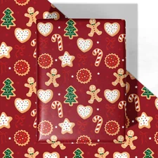 4 Jumbo Red Christmas Wrapping Sheets 28x40 Cookie Design Gift Wrap