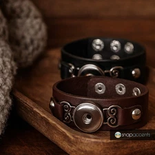 Leather Snap Jewelry 8.5 in Ginger Charm Bracelet Fits 18-20MM Custom Buttons