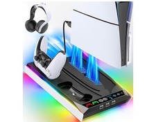 PS5/Slim/Pro Stand for Disc Digital Console, Cooling Charging Station, RGB