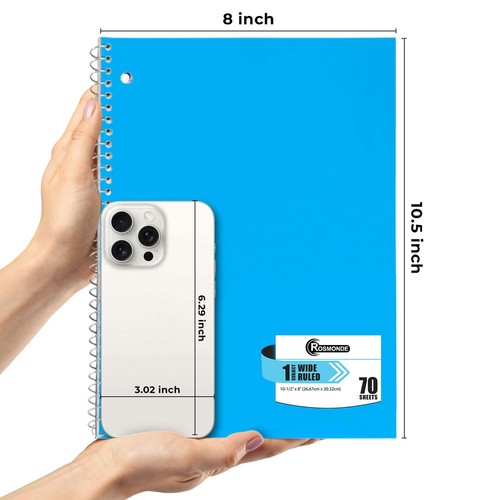 50 Pack, 1 Subject Spiral Notebook Wide Ruled Bulk, 140 Pages (70 Sheets), Th... - Picture 2 of 9