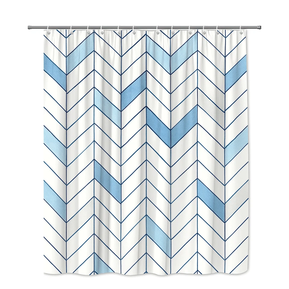 Cortina de ducha Chevron azul para decoración de baño moderna Foto 2 de 4