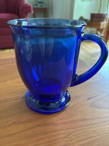 Vintage Anchor Hocking Cobalt Blue Glass Footed Coffee Mug Cup USA New