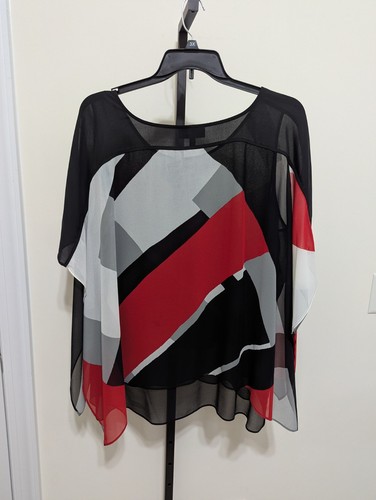 Lane Bryant Women's Plus Red/Black/White Poncho Tunic Top Semi-Sheer Size 22/24 - Picture 9 of 10