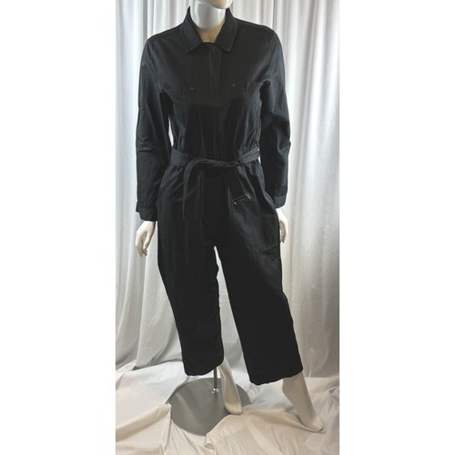 Zara Black Long Sleeve Belted Button Down Jumpsuit L witchy whimsy goth 68-28 - Picture 14 of 15