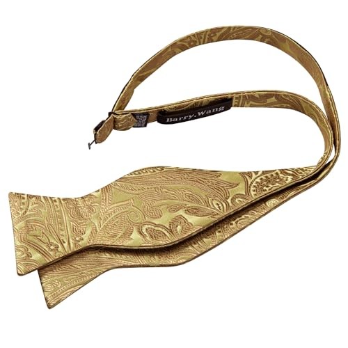 Mens Bow Tie Set with Lapel Pin Brooch Silk Self Tie Bowtie Handkerchief Gold - Bild 5 von 7