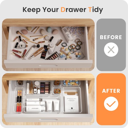 【Military Grade】A-LuGei Drawer Organizer,【𝟱𝗦𝗶𝘇𝗲】Makeup 5size, Clear - Picture 7 of 9