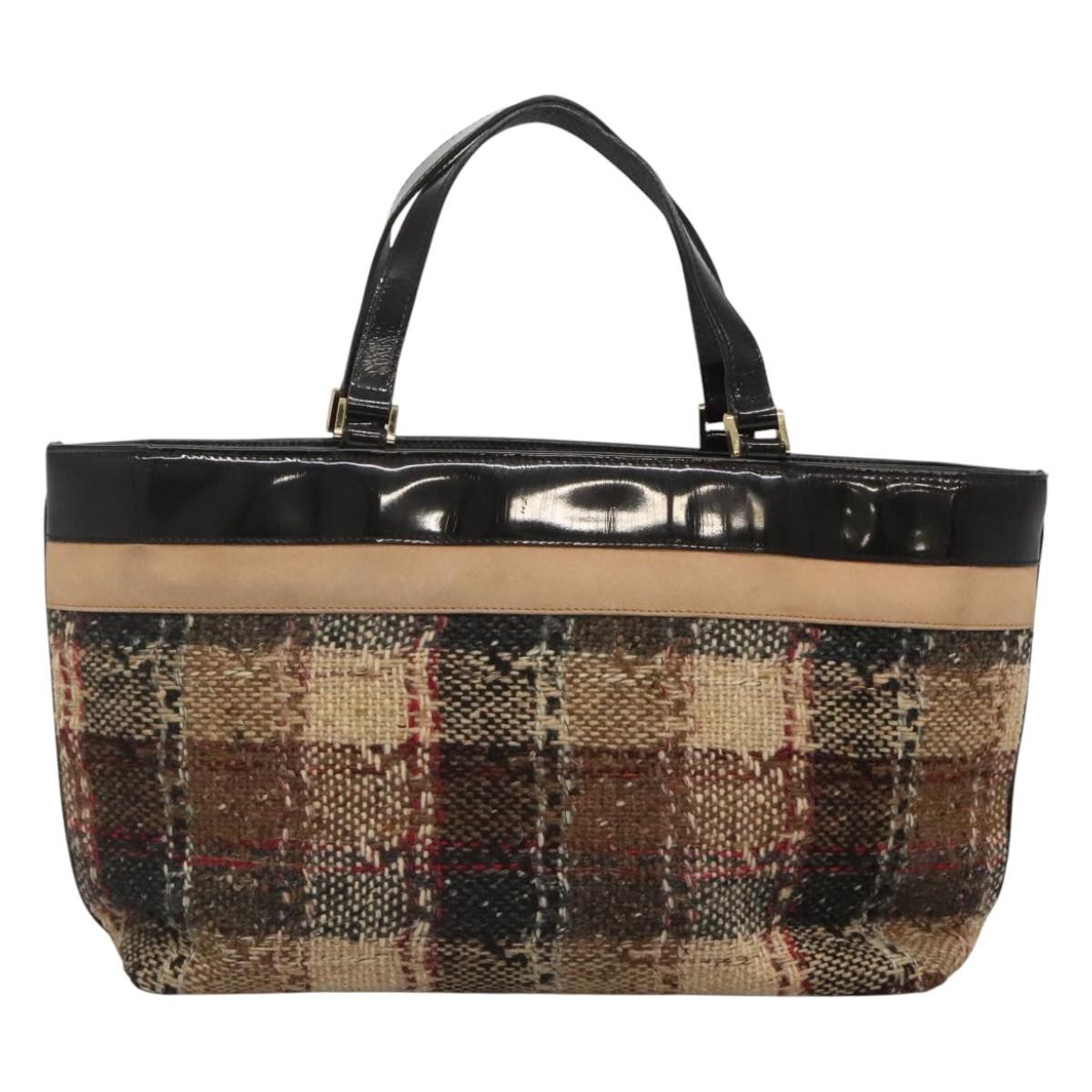 BURBERRY Nova Check Hand Bag Wool Brown Gold black Auth BD1582 | eBay