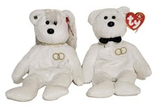 Ty Beanie Baby Mr and Mrs Bear Bride and Groom Wedding Teddy Set of 2 Plush