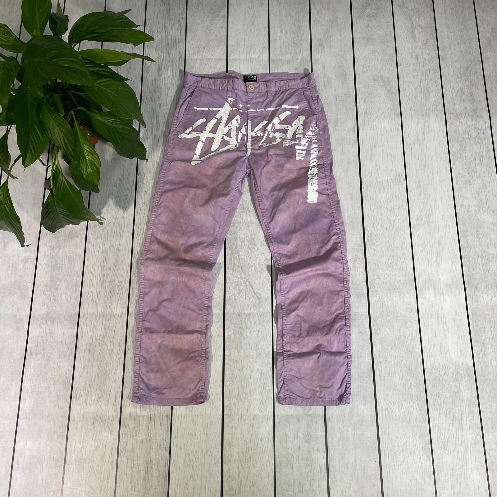Custom Reworked Stussy Pants – Unique Artistic Finish alt rare y2k streetwear