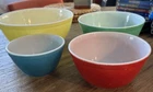 Vintage Pyrex Primary Colors Set of 4 Mixing Bowls 1940's Made In U.S.A. Yellow