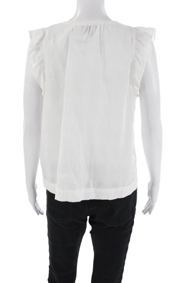 Blusa Lilla P para mujer de algodón a rayas con cuello en V y volantes manga corta blanca talla M Foto 3 de 4
