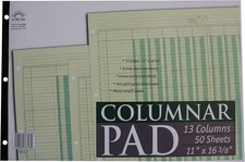 Norcom Columnar Pad 13 Columns, 11 x 16.375 Inches, 13-Columns-1Pack, Green 